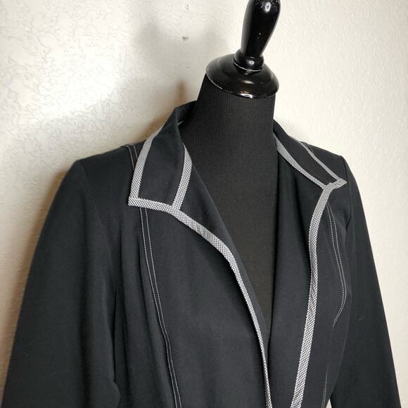 Ming Wang black white plaid trim hook front blazer jacket size Small - Picture 2 of 15
